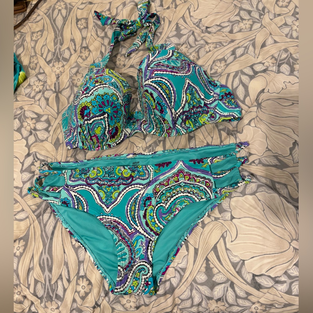 Aerie Paisley Bikini with Teal and Purple